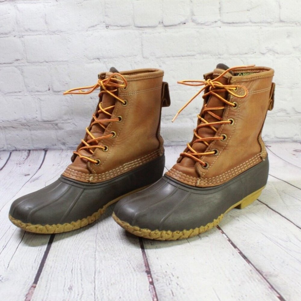LL Bean 8 Inch WP Goretex Thinsulate Brown Leather Ankle Duck Boots Size 7 M - Picture 2 of 8